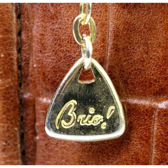 BRIO! BROWN CROCO BRAIDED GENUINE LEATHER ENVELOPE CLUTCH SHOULDER BAG HANDBAG - Picture 7 of 12